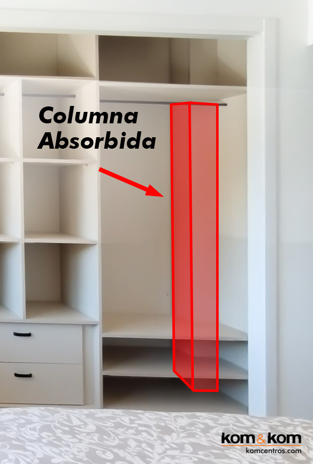 Columna absorbida en armario empotrado ropero.